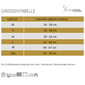 SlimCOOL Größentabelle für Oberschenkelkühler