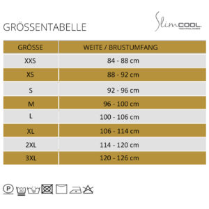 SlimCOOL Größentabelle für SlimCOOL T-Shirt