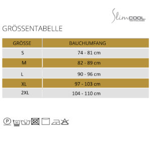 SlimCOOL Größentabelle für SlimCOOL Bauchgürtel