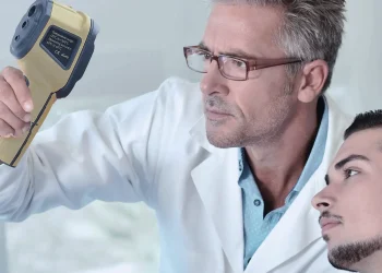 Slimcool Wissenschaftler mit Wärmebildkamera prüfen die Wirksamkeit von SlimCOOL